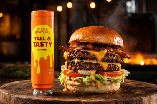 Tall Tast sauce mit einem leckeren großen Burger
