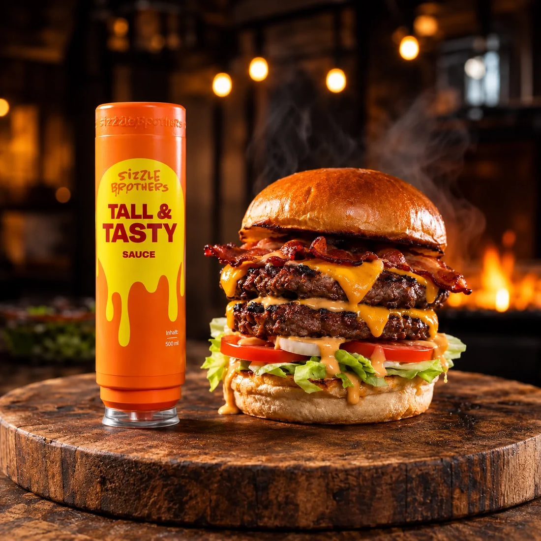 Tall Tast sauce mit einem leckeren großen Burger
