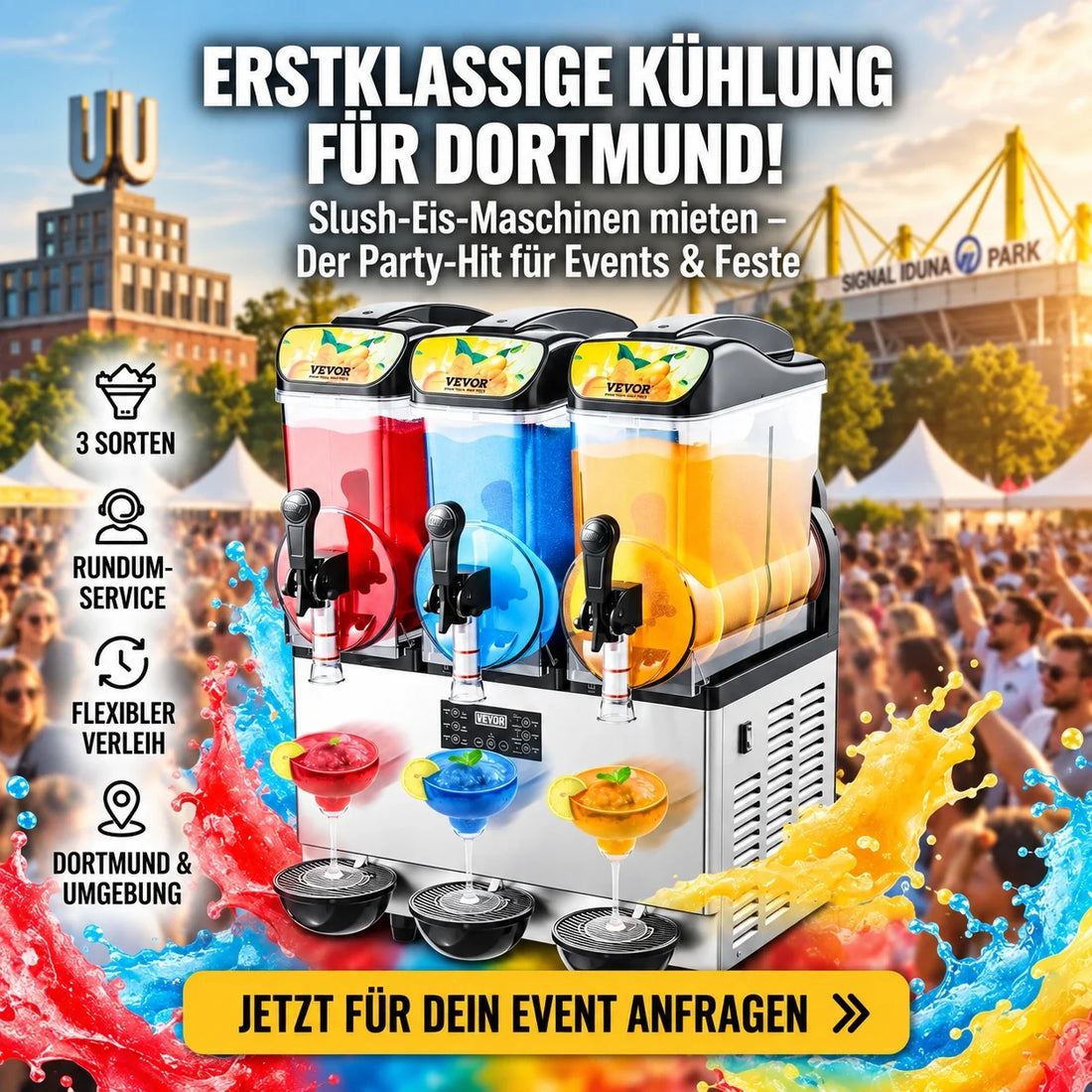 Slush Maschine Vermietung Verleih Dortmund XXL 3 x 15 Liter