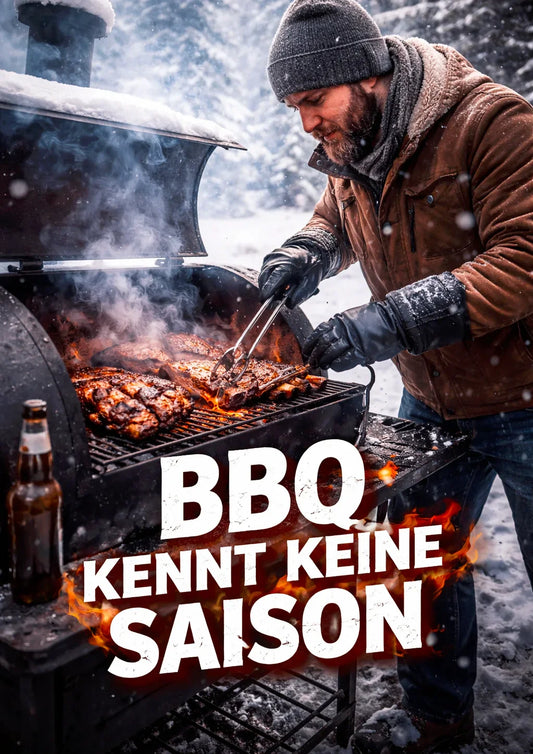 Wintergrillen mit Smoker und BBQ Fleisch auf dem Grill