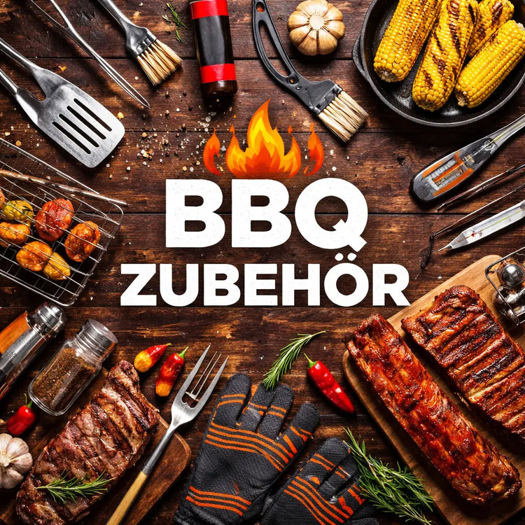 Grillzubehör auf einem rustikalem Holztisch