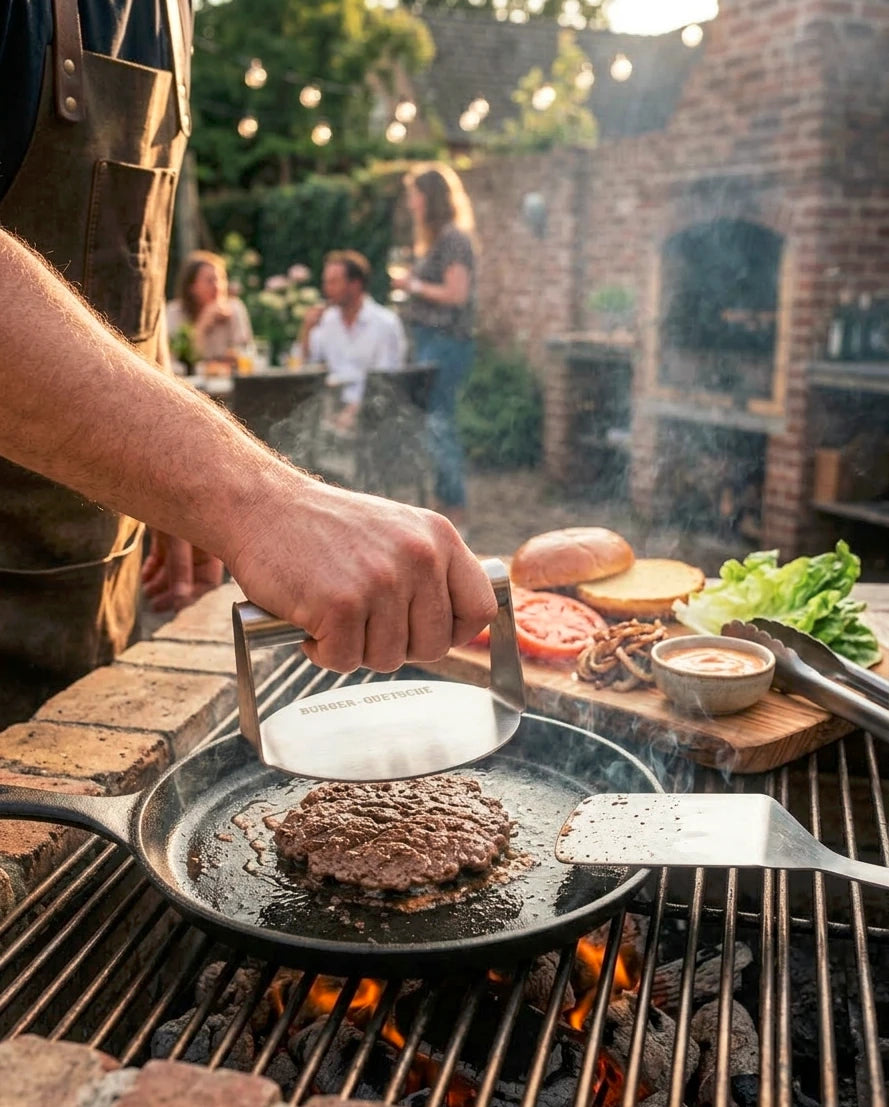Burger-Quetsche Burgerpresse aus Edelstahl – Smash Burger Presse für Grill & Plancha