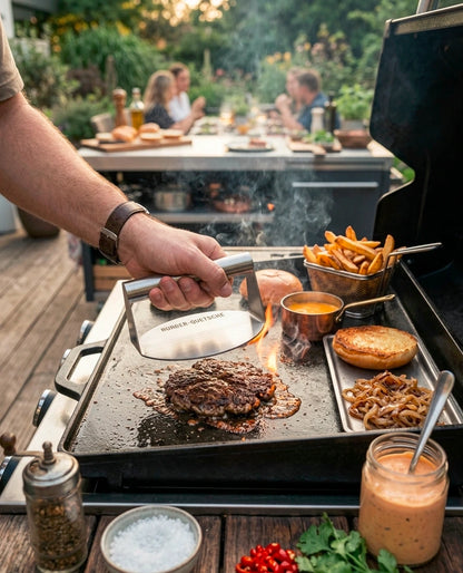 Burger-Quetsche Burgerpresse aus Edelstahl – Smash Burger Presse für Grill & Plancha