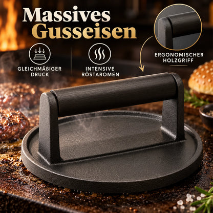 Burgerpresse auf dem Tisch mit den Vorteilen