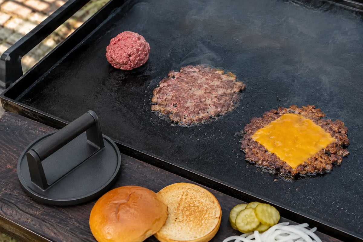Smash Burger Presse Gusseisen – Burgerpresse mit Holzgriff für Grill & BBQ