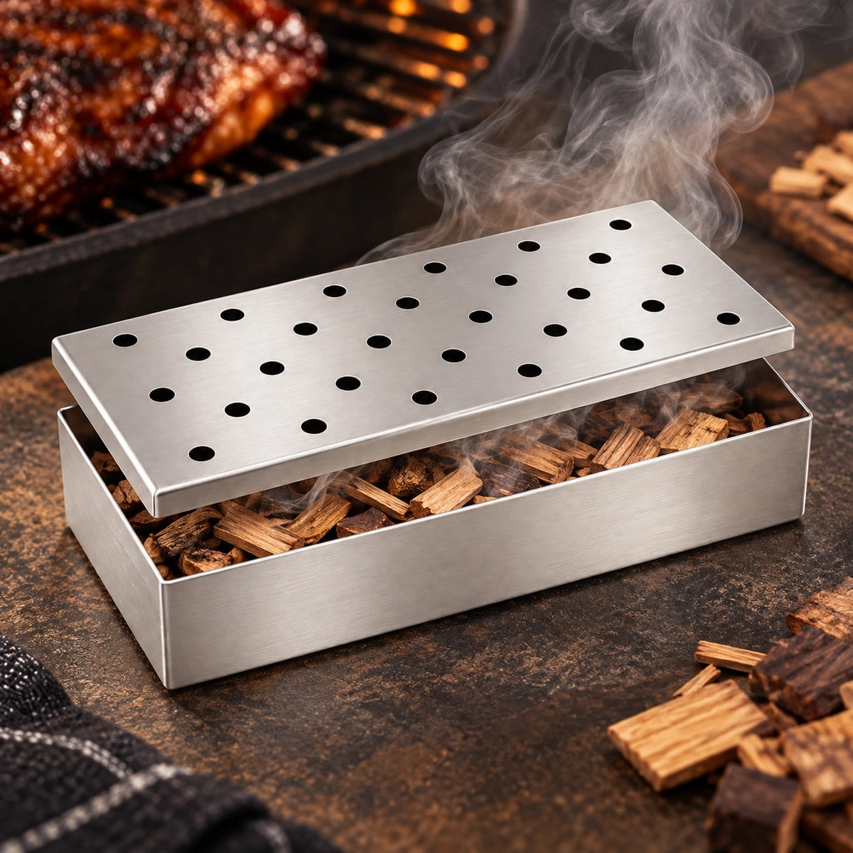 Räucherbox mit Smoking Chips auf dem Grill