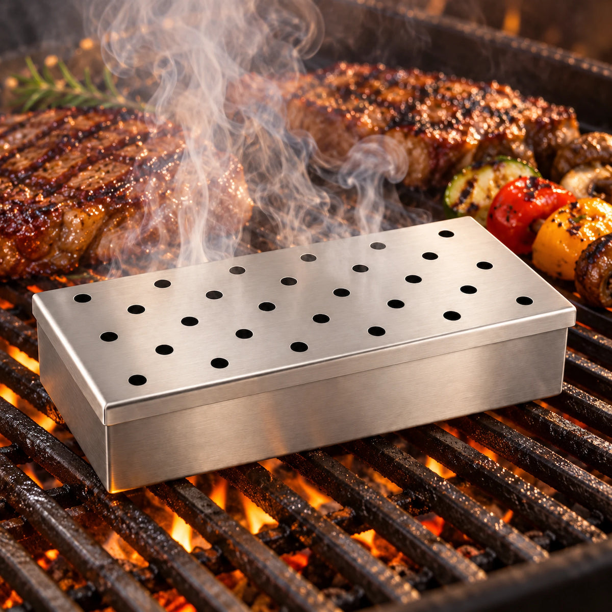 Räucherbox mit Smoking Chips auf dem Grill