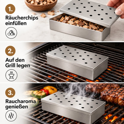 Räucherbox aus Edelstahl für Gasgrill & Holzkohle