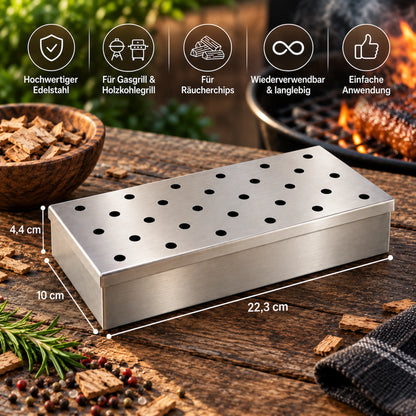 Räucherbox mit Smoking Chips auf dem Grill Maße