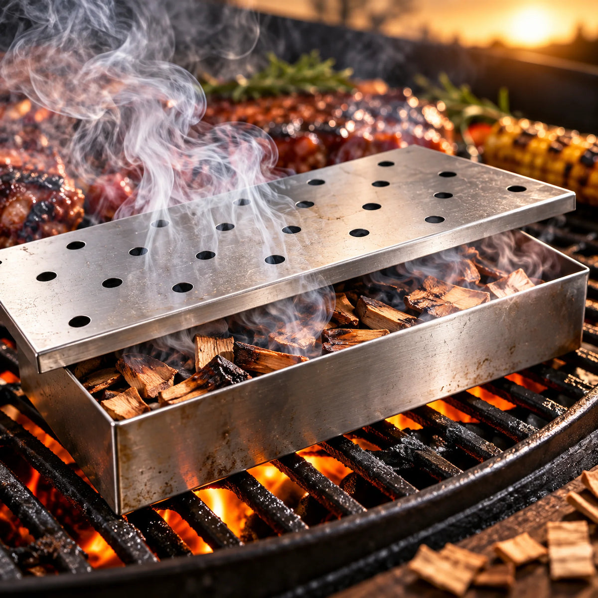 Räucherbox mit Smoking Chips auf dem Grill