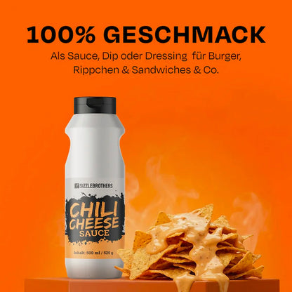 Aufzählung der Vorteile der leckeren Sauce mit Nachos im Hintergrund