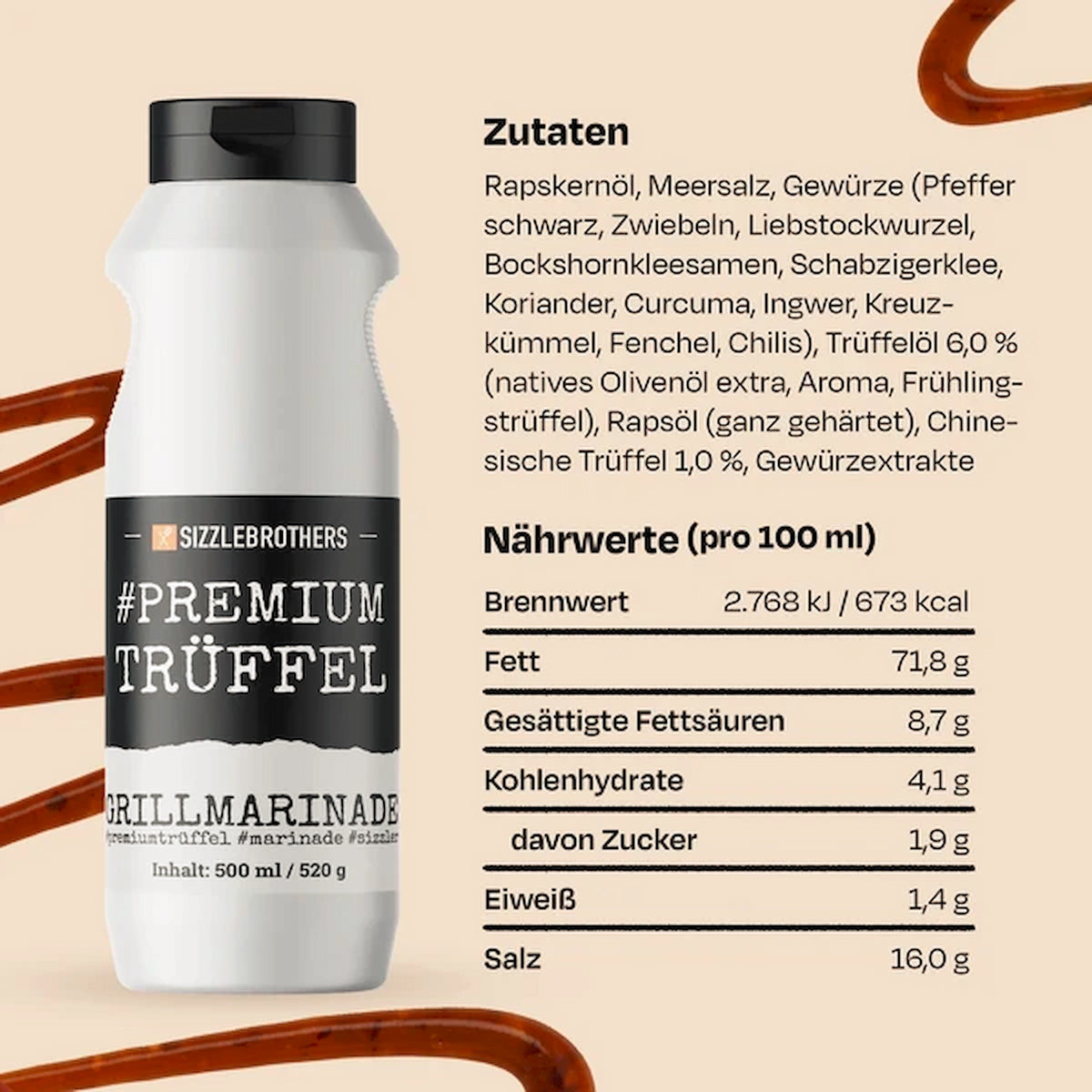 Sizzle Brothers Premium Trüffel Marinade mit Zutaten und Nährwertangaben