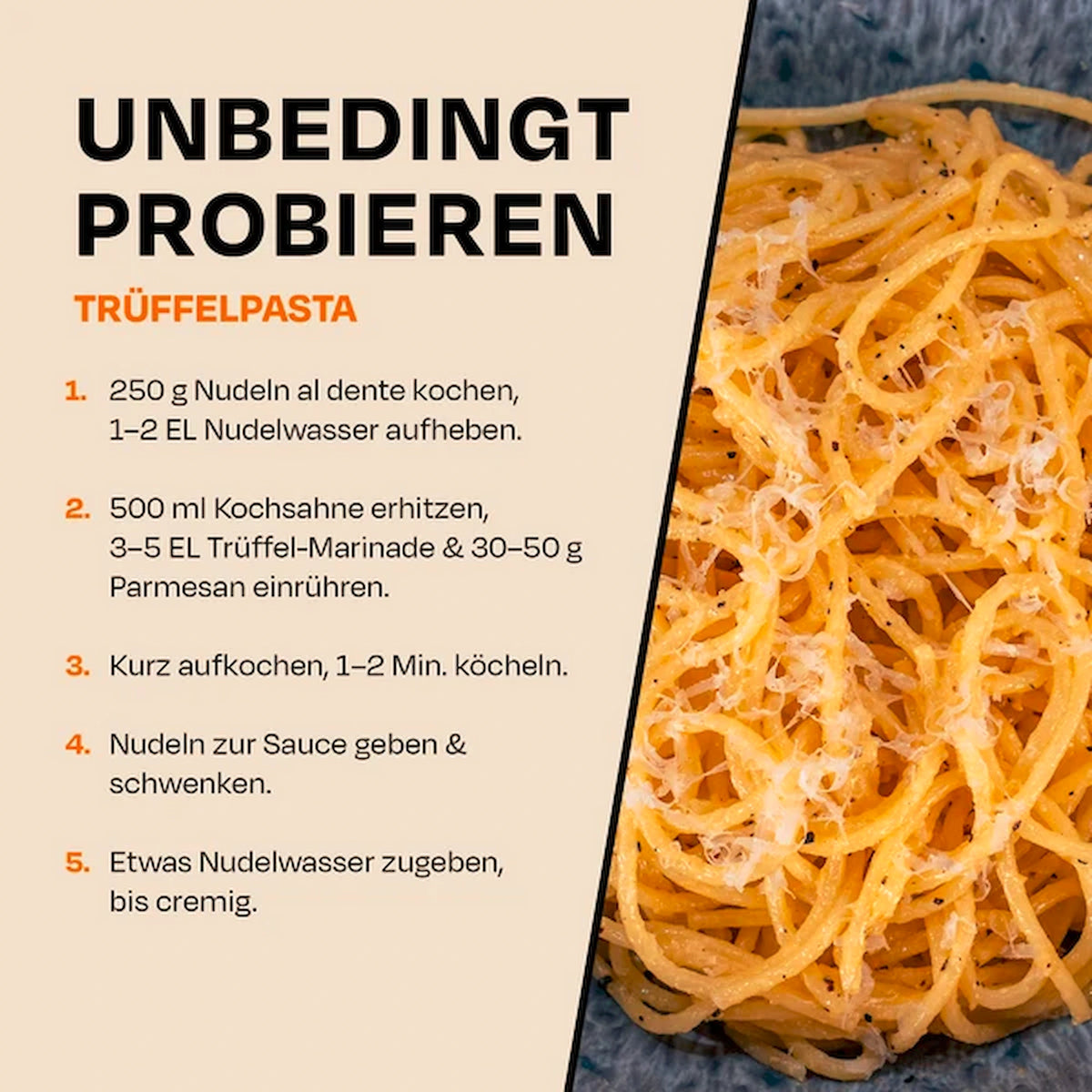 Cremige Trüffelpasta mit Parmesan – Rezept mit Premium Trüffel Marinade