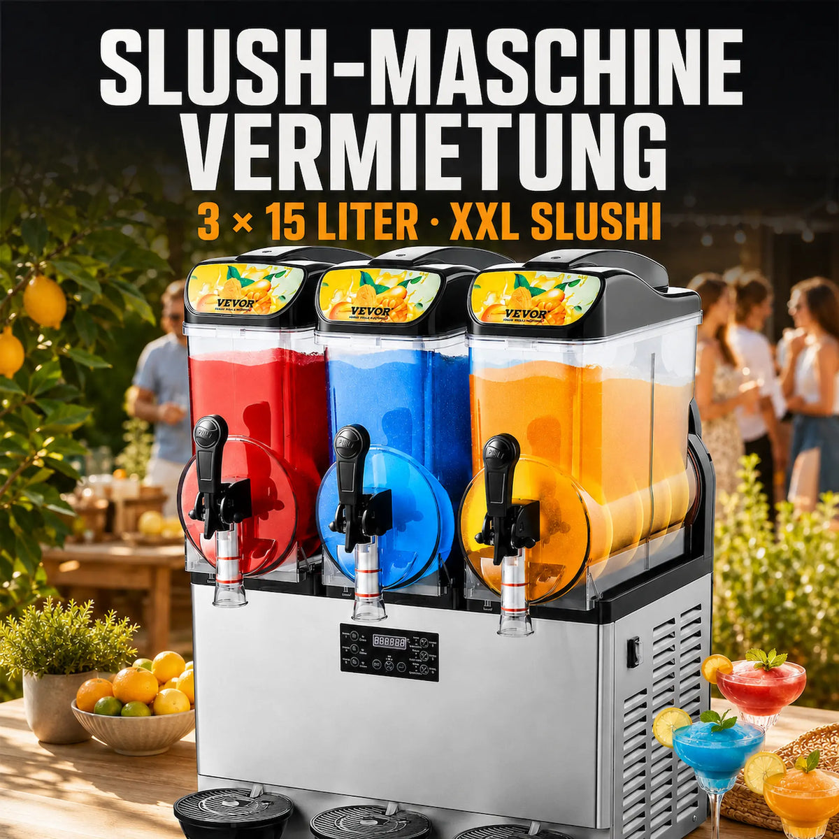 XXL Slushmaschine mit drei 15-Liter-Behältern zur Vermietung in Dortmund für Partys und Events