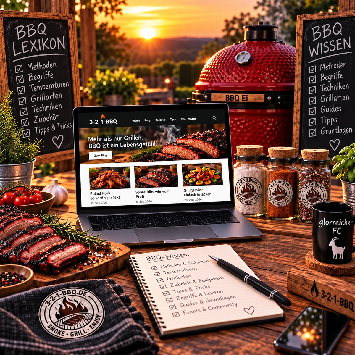 BBQ-Wissensbank von 3-2-1-BBQ mit Erklärungen zu Grillmethoden, Begriffen, Temperaturen, Grillarten und Techniken.